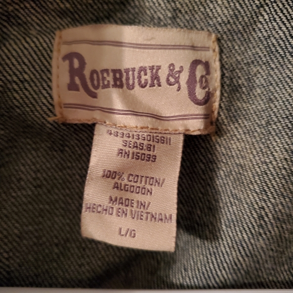Men's Roebuck & Co Distressed Dark Wash Denim Jacket - Picture 6 of 7